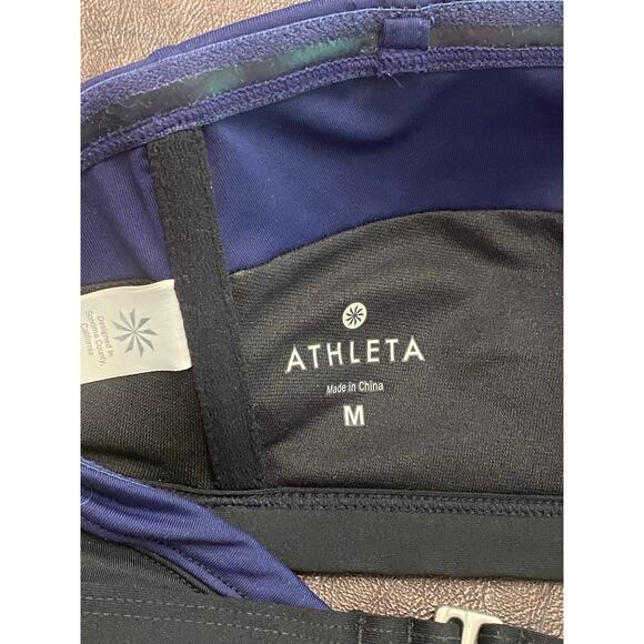 Athleta Navy/Black Color Block Bandeau Strapless Bikini Top Full‎ Bottom Medium - Picture 3 of 4